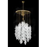 Glass chandelier, Murano, in the style of A.D.Mazzega, 1970s. With elements in pulegative glass of g