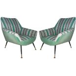 Minotti, Gigi Radice design, 50s. Pair of armchairs and Ottoman Wooden frame. Feet in lacquered meta