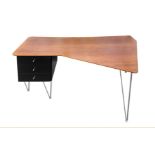 Italian production desk, plywood top covered in cherry. Italy, feet in chromed metal rod. H 74 cm, w