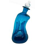 Informal taste glass bottle in blue shades with glass cap, 20th century. H 26 cm