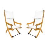 Italian production, Pair of reclining garden chairs. Italy, maple wood structure, sitting in fabric.