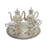Silver set. With tray consisting of coffee maker, teapot and sugar bowl. Gr.1480 Gr.1480