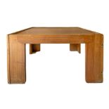 Cassina, low desk afra and tobia shoe table, model 356. 90s, walnut wood structure with geometric pa