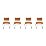 Gavina, lot consisting of four chairs, design Marcel Breuer. 80s, with a chromed metal tubular struc