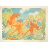 Aquatinta "The wresters", Aligi Sassu. 1985, 31/150 printing 105x75 cm