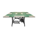 Rectangular table with tiles in majolica and iron base singer. H cm 74x122x82 H cm 74x122x82
