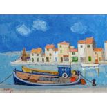 Max Dissar (1908-1993), Oil painting on canvas depicting marine landscape with houses. Signed front