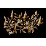 Five-light applique in gold metal and moose crystals with wooden candles, 1950s. H 60 cm, width 99 c
