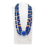 Faceted blue agate necklace 12 mm, alternating with faceted Eosite 6/8 mm. (orange adventurine). Gol