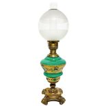 Lumen in emerald green opal with floral decorations. XIX / XX century, boccia in ball and base glass