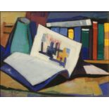 Alicò Giovanni (Catania 1906-1971) Oil painting on Masonite depicting the library dead life. Signed