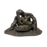 Antique bronze coated bronze terracotta sculpture depicting maternity Signed on the Finocchiaro base
