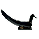 Veart, Tony Zuccaro design, sculpture depicting duck. 1980s, in Murano glass dyed in dark green colo
