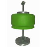 Lumi Milan, Designed by Oscar Torlasco. 60's. Nickel-plated brass table lamp. Extramiciated glass di