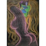 Pastel picture depicting woman's nude. Signed on the bottom left Novella Parigini. 50x70 cm, in Fram