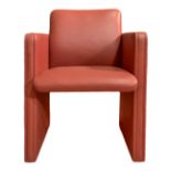 Frau armchair, armchair. 90s, metal structure covered in leather in salmon shades, with wheels. Embo
