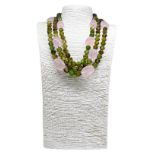 Necklace composed of three wires of green agate mm 12. Faceted spheres flopped by smooth pebbles of