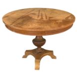 Round table with inlay at the center of the floor, four-spoke foot. in need of restoration H 73 cm,