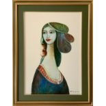 Oil painting on canvas depicting female figure, signed Cesare d'Angelo (Catania). 70x50 cm, in Frame