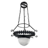 Wrought iron chandelier with glass cup, end nineteenth century. End nineteenth century,
