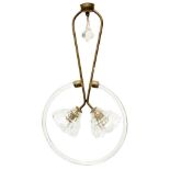 Decò chandelier, two light metal lights and glass. H cm 60x34