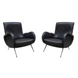 Italian production in the style of Marco Zanuso. Pair of armchairs. 1960s, wooden structure coating