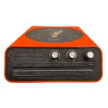 Europthon production, wall clock with built-in radio. 1970s, plastic structure in red shades. Not te