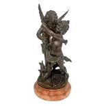 Bronze statue depicting pair of angels, marble base. Signed on the back Osgremas. H 40 cm. H 40 cm