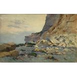 Oil painting on canvas depicting rocky landscape. Signed on the bottom right Charles Carlos Lefebvre