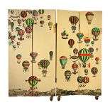 Fornasetti, exceptional folding screen on wheels. 50s, by Pietro Fornasetti, Italy, lacquered wood s