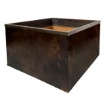 Production Aldo Tura, Cachepot with wooden structure, Acrylicata parchment coating. In brown shades,
