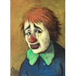 Oil painting on tablet depicting clown face. Signed on the bottom left Gianfranco Antoni dated 1977.
