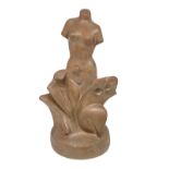 Nino Spagnoli, terracotta sculpture "Pleated guilty". Depicting nude of woman and other figures on t