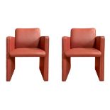 Frau armchair, pairs of armchairs. 90s, metal structure covered in leather in salmon shades, with wh
