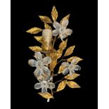 Wall lamp with a gold metal light and moose crystals with wooden candles, 1950s. H 60 cm, width 99 c