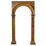 Wooden arch with pilaster, gold and decorations.