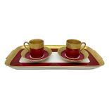 Coffee set Tete tete in porcelain Aofi Porzellan Manufaktur Bavaria. With gold and red decoration, c