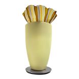 Venini, PLISSE model table lamp in straw yellow with satin metal base, beige colored glass diffuser