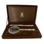 Desk set consisting of a magnifier and cutter in Sheffield, Jordan Sheffield Collection. In original