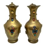 Golden amphora Pair of with precious sshades. H 25 cm