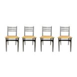 Production Saffa, design Guglielmo Ulrich, model Trieste. Group of four chairs. 1950s, a black lacqu