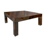 Production Aldo Tura, table with wooden structure. Acrylicated parchment. In brown shades. Chipped s