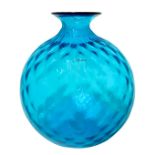 Venini production, Balloton model. Vase in glass in blue shades. MATELASSÈ worked surface, signature