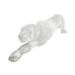 Lalique, transparent glass sculpture depicting Panther, with an acidata surface, 80s. Engraved signa