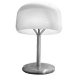 Valenti, table lamp, giotto wick design. 1980s, brushed aluminum structure, diffuser in white opal P