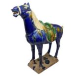 Ceramic horse in blue colors, China. 28 cm