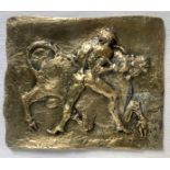 Bas-relief of Aligi Sassu (Milan 1912-Pollenca 2000) on 925/1000 silver slab. 24kt gold plated depic