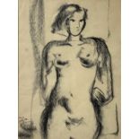 Charcoal design depicting nude woman, Signed on the bottom left Loretta R. Charcoal design depicting