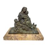 Bronze depicting Virgin Mary with child and St. Giovannino on a marble base.