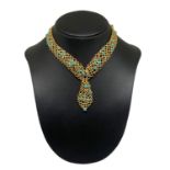 Necklace in gold and turquoise